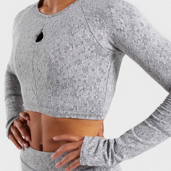 Gymshark Fleur Texture Long Sleeve Crop Top - Picture 4 of 8